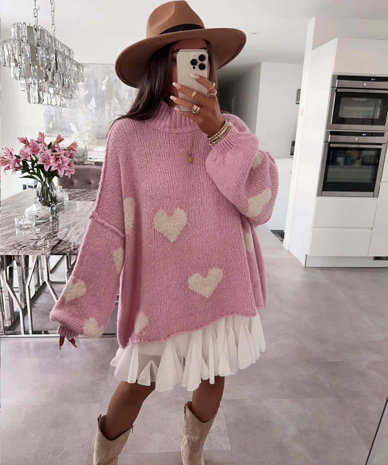 pull ovesize femme avec des coeur