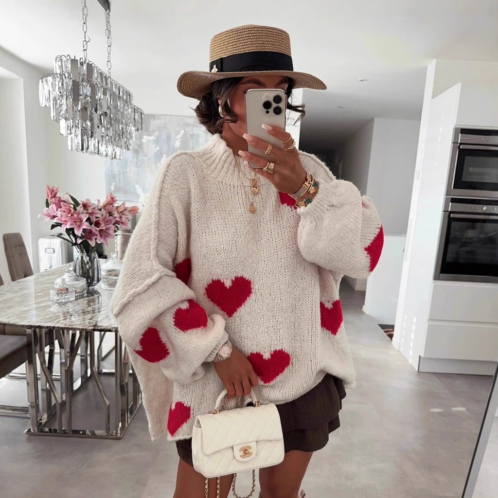 pull ovesize femme avec des coeur