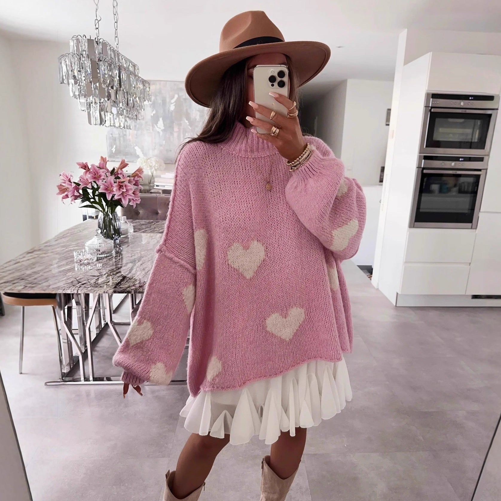 pull ovesize femme avec des coeur