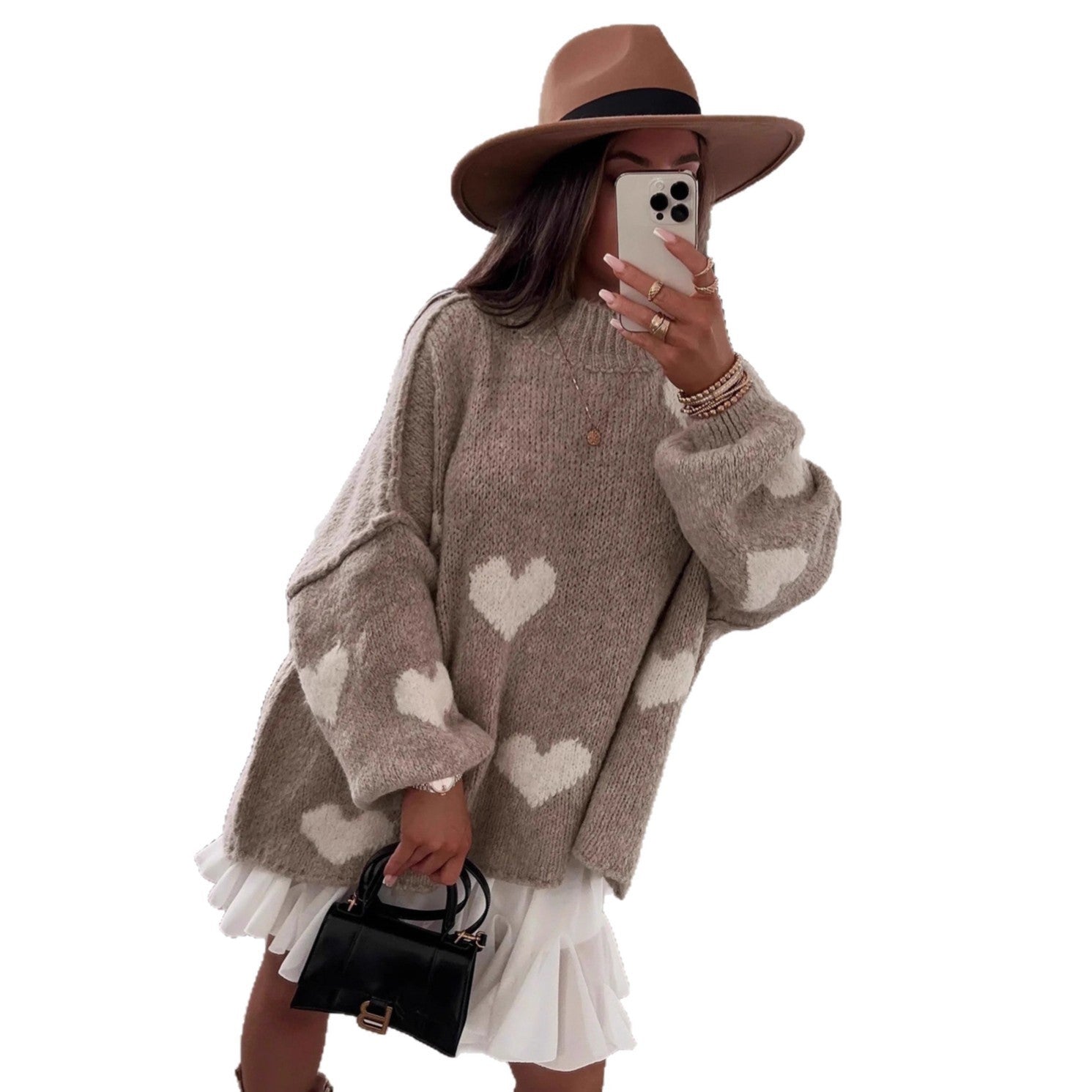 pull ovesize femme avec des coeur